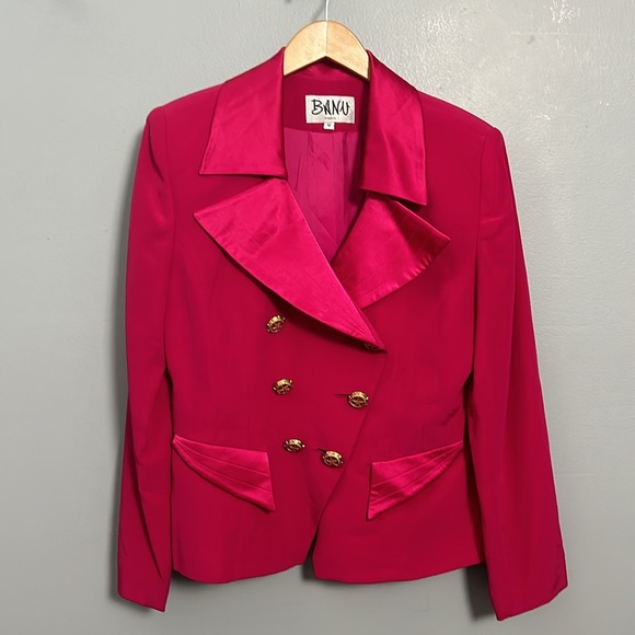 Vintage Banu Paris Fuchsia Double Breasted Satin Blazer size 12 - Picture 6 of 12